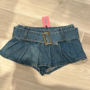 Edikted Denim Pleated Low Rise Micro Skort